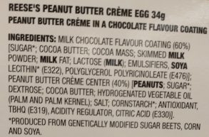 Reeses Easter Egg ingredients including GMOs